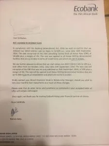 ECO-BANK LETTER TO CUSTOMER
